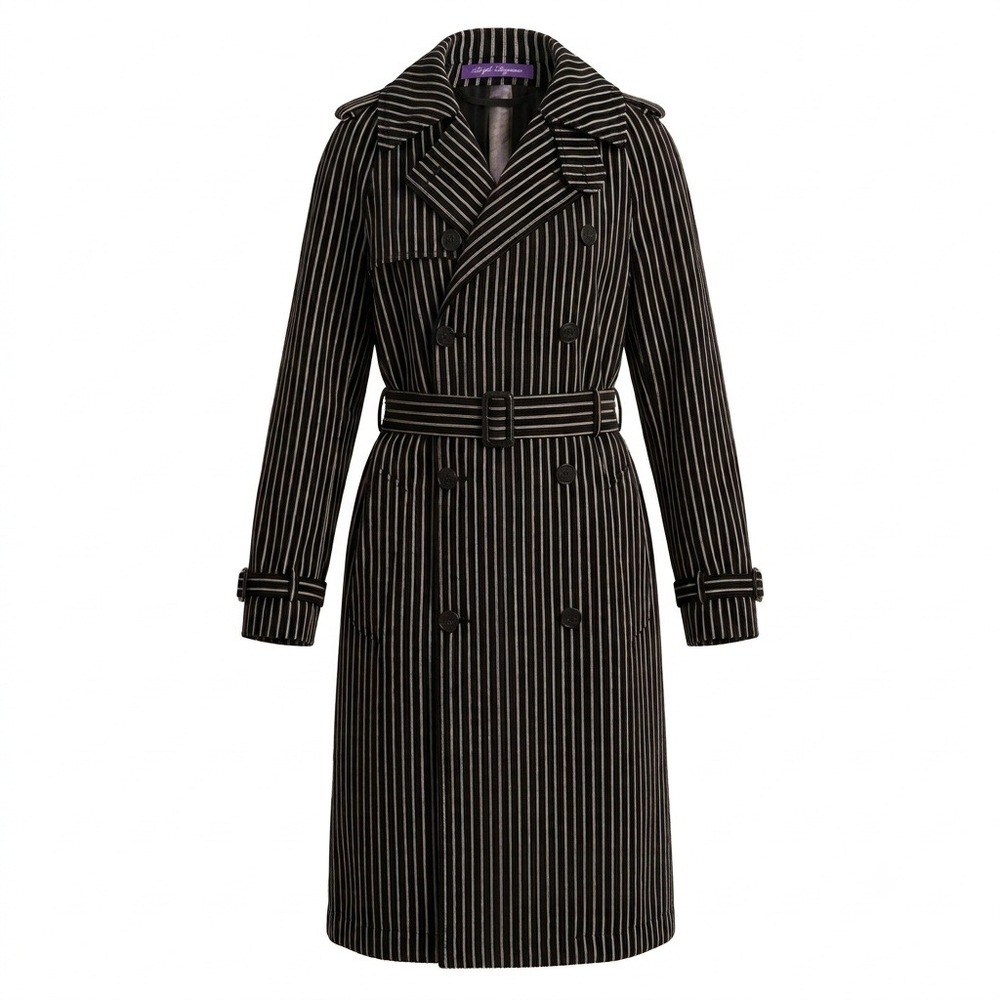 Ralph Lauren Collection Adelphie Pinstripe Wool Trench Coat 14 Purple Label NWT